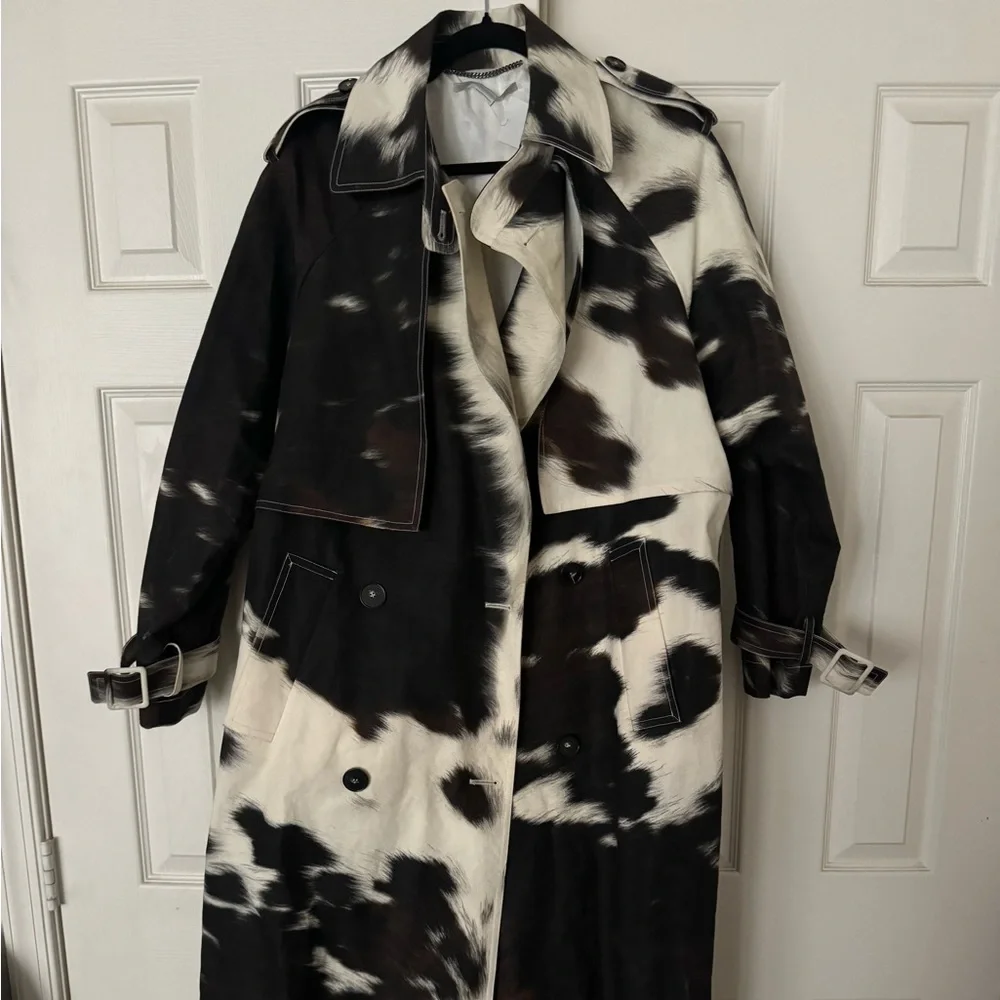 STELLA MCCARTNEY OFF-WHITE COW PRINT LEANNA TRENCH COAT sz38 - Picture 1 of 9